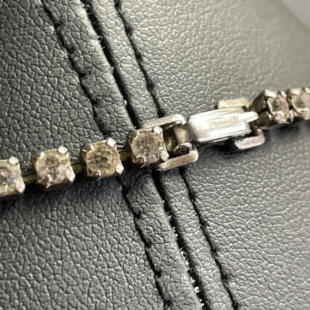 50s Rhinestone Necklace Vintage Dainty Elegant Date Night Wedding Jewelry 15" - Picture 5 of 8